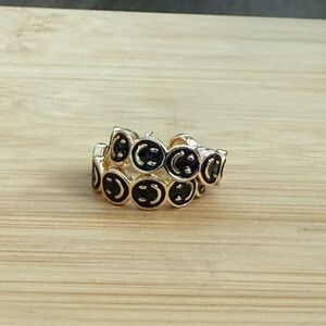 Gold-Tone Black Enamel Smiley Face Hoop Earrings